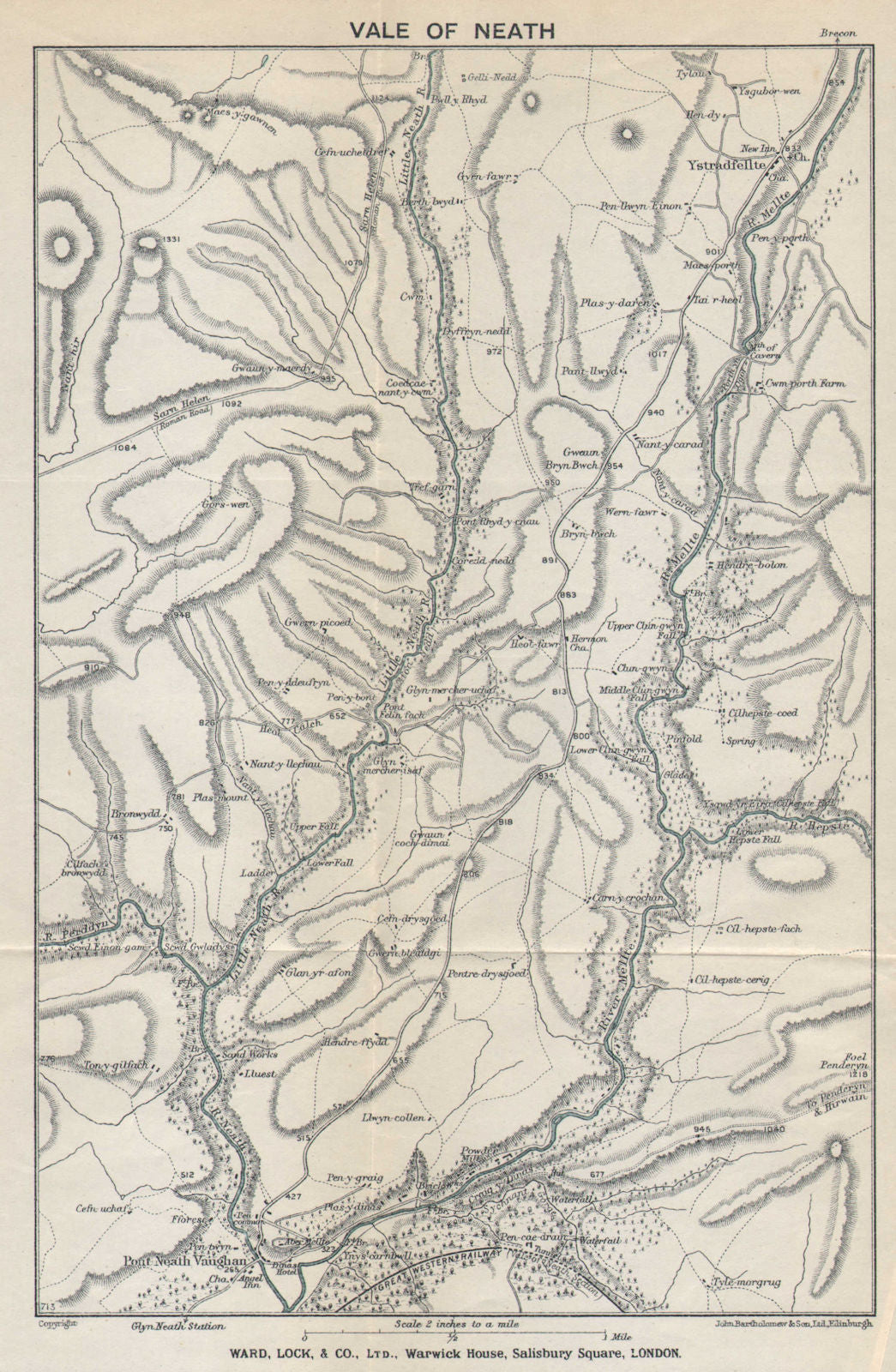 VALE OF NEATH vintage tourist map. South Wales valleys. WARD LOCK 1938 old